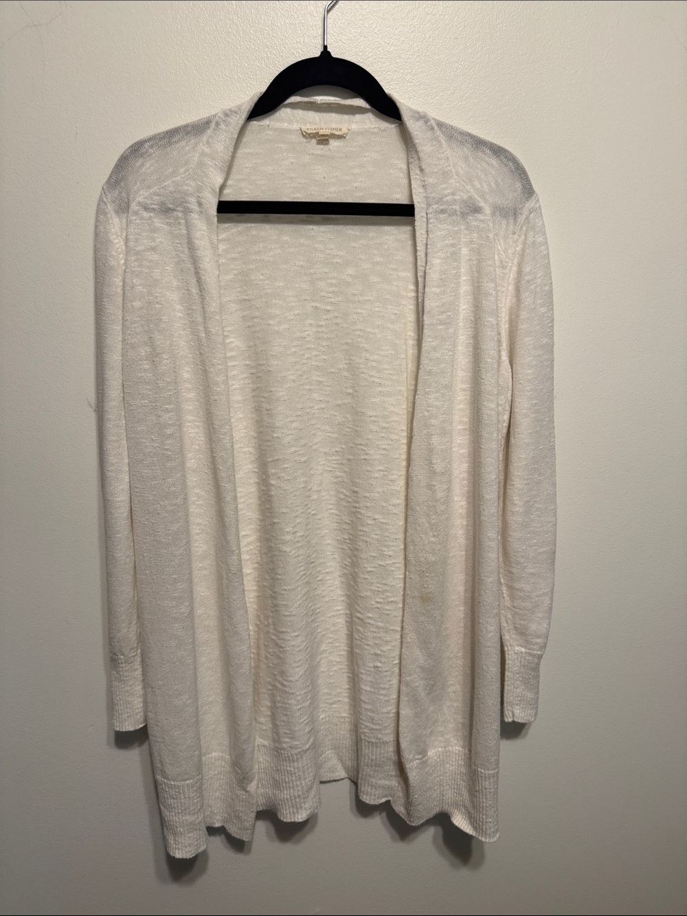 Eileen Fisher Cream Open-Front Lightweight  Linen Beach Cardigan SZ S